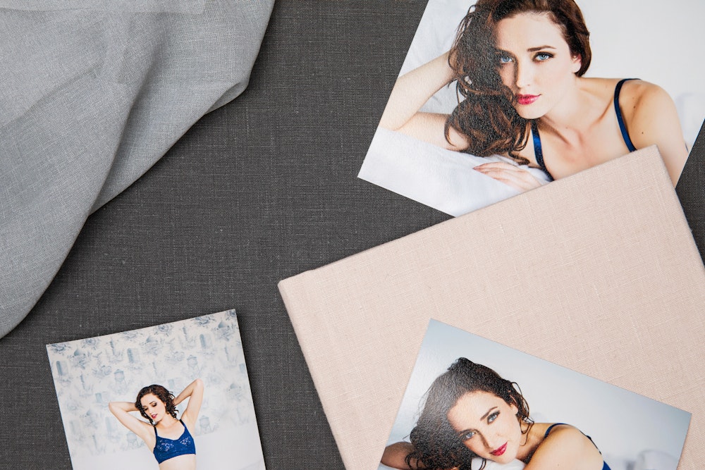 Boudoir Fine Art Prints styled with a blush linen album