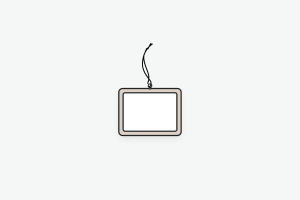 Line illustration of a horizontal rectangle bamboo Framed Ornament with a metal eyelet hanger and cord