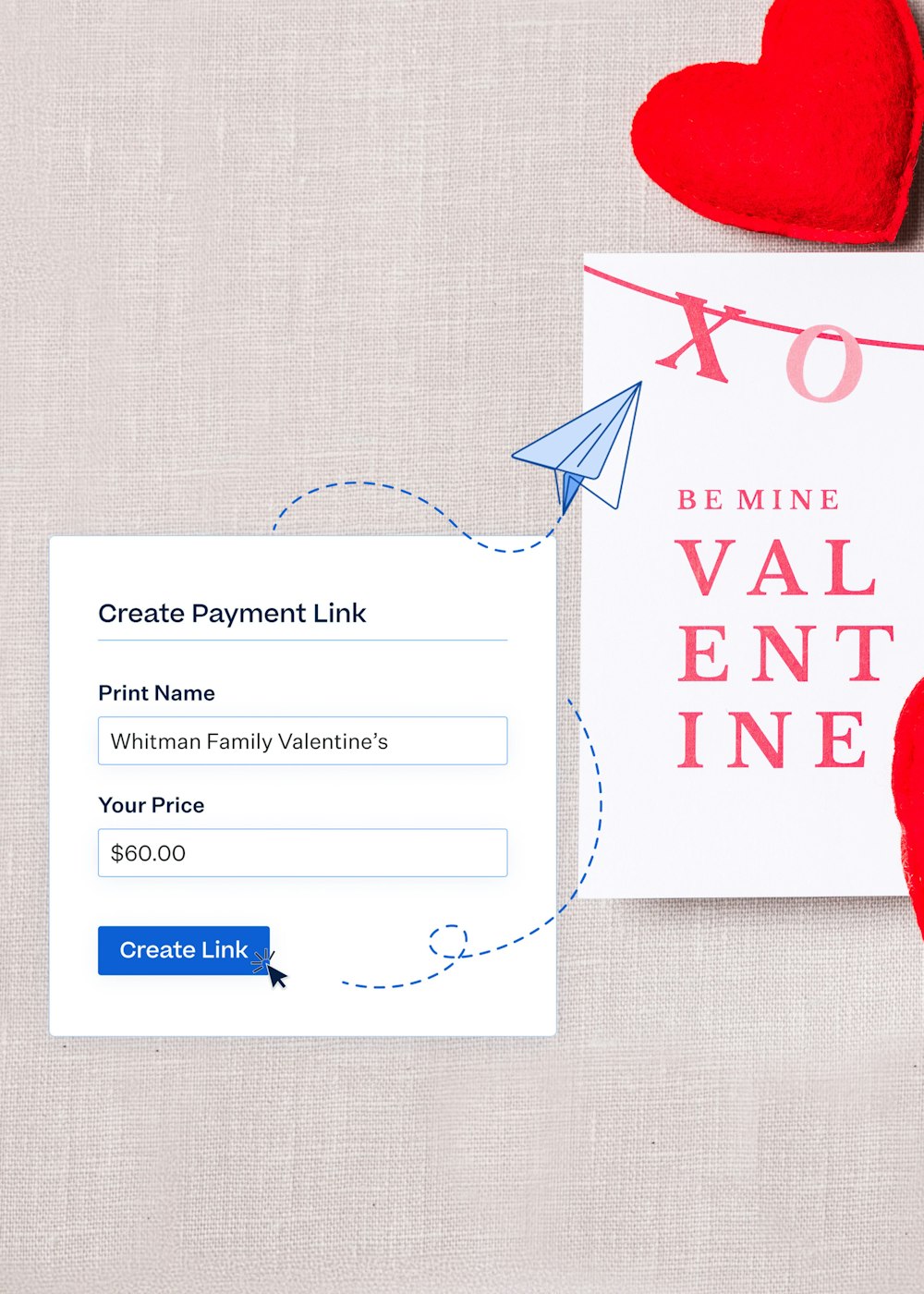 Valentine Flat Card with Payment Link Icons