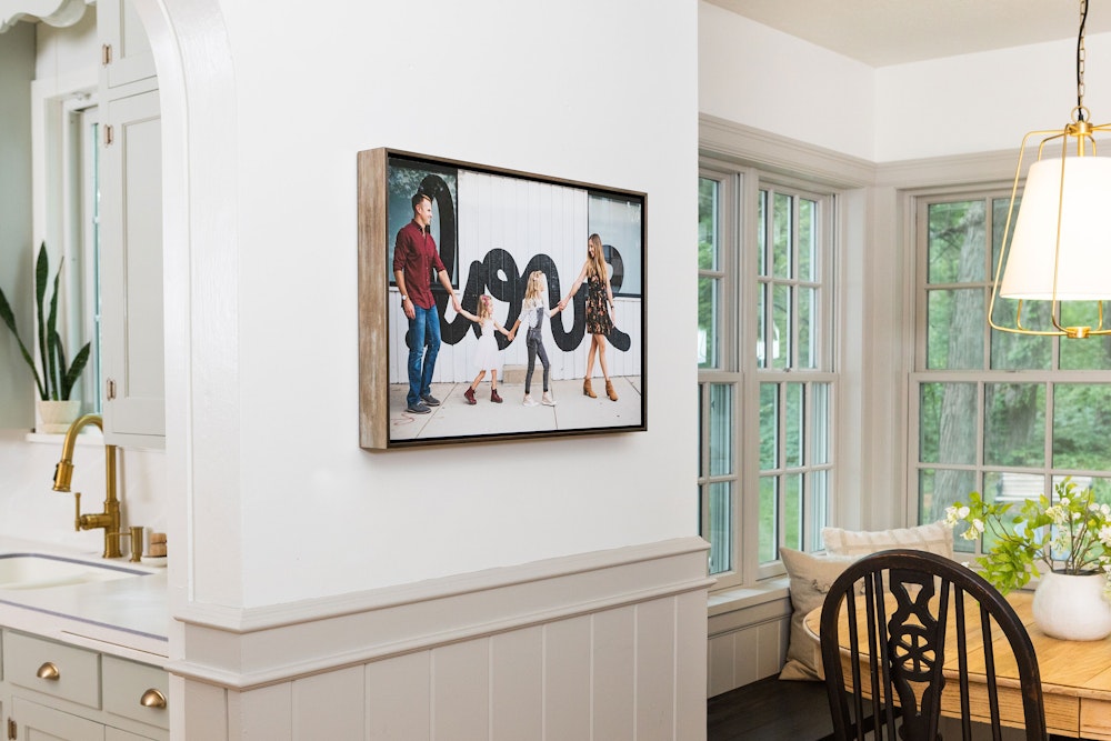 Fine Art Print in Aged Metallic Float Frame in dining room