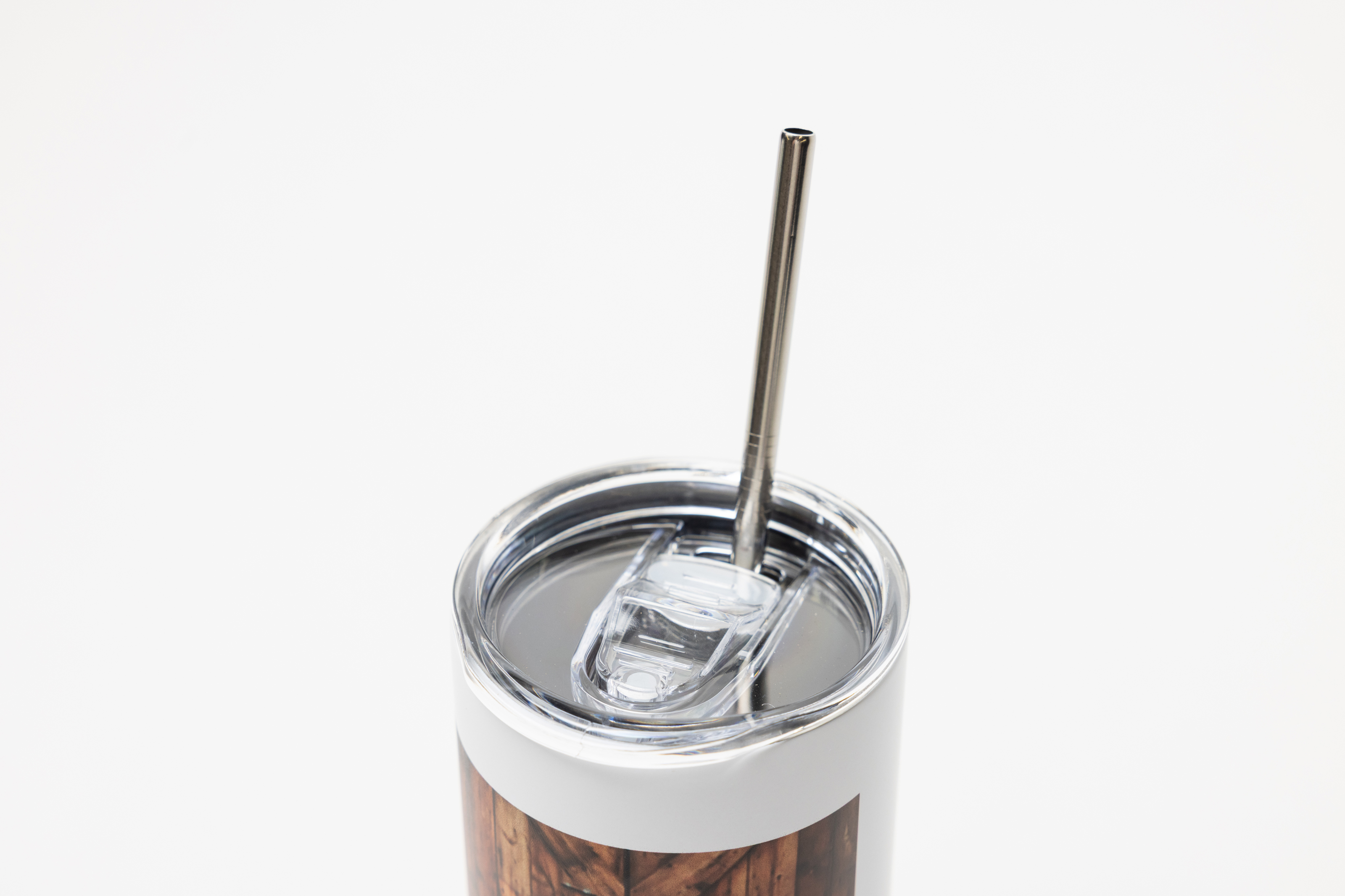Top view of Insulated Travel Mug lid closure with metal straw
