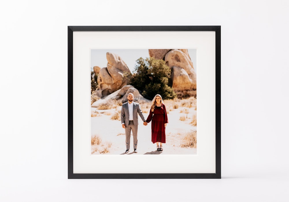 Couple portrait with ⅛" Thick White Mat in Modern Metal Frame