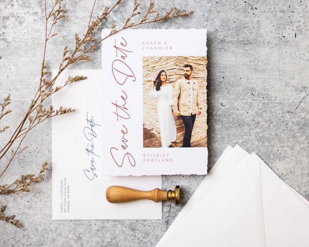 Save the Date Card design and Printed Save the Date Envelope